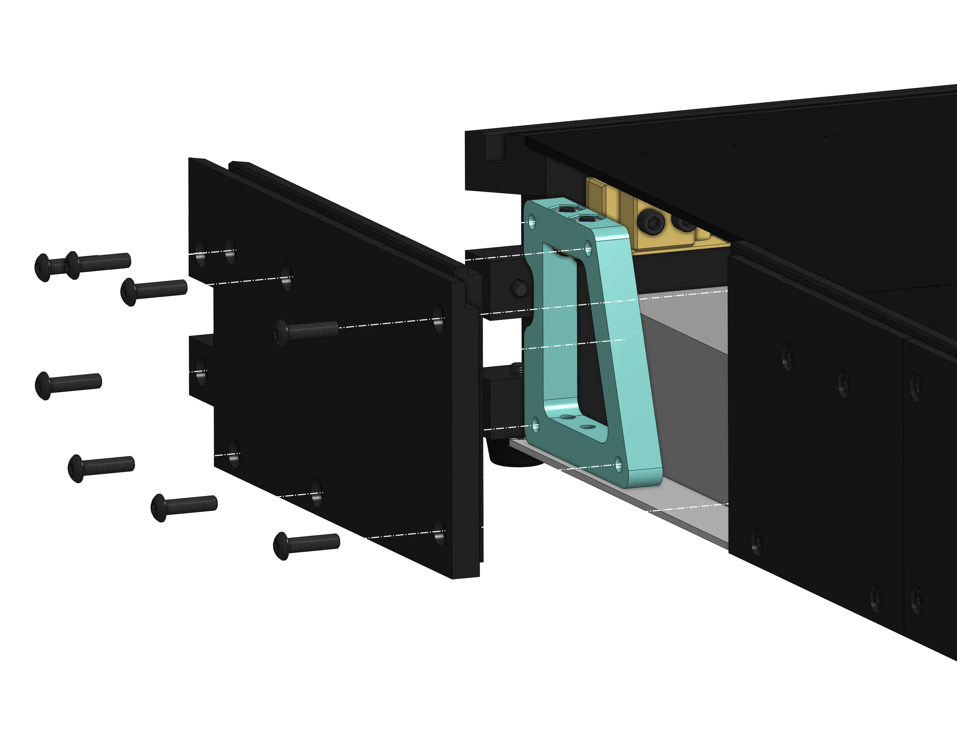 New panel walls with separate piece (blue) supporting the sheet mounting rail (yellow) by resting on the baseplate.